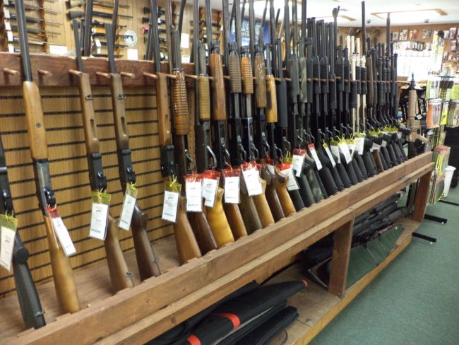 Wide selection of rifles and rifle cases inside Pickett Weaponry's retail showroom in Newberry, FL.