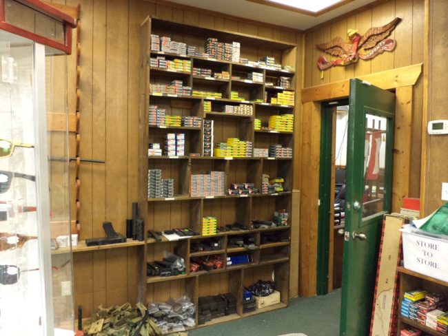 Wide selection of ammo inside Pickett Weaponry's retail showroom in Newberry, FL.