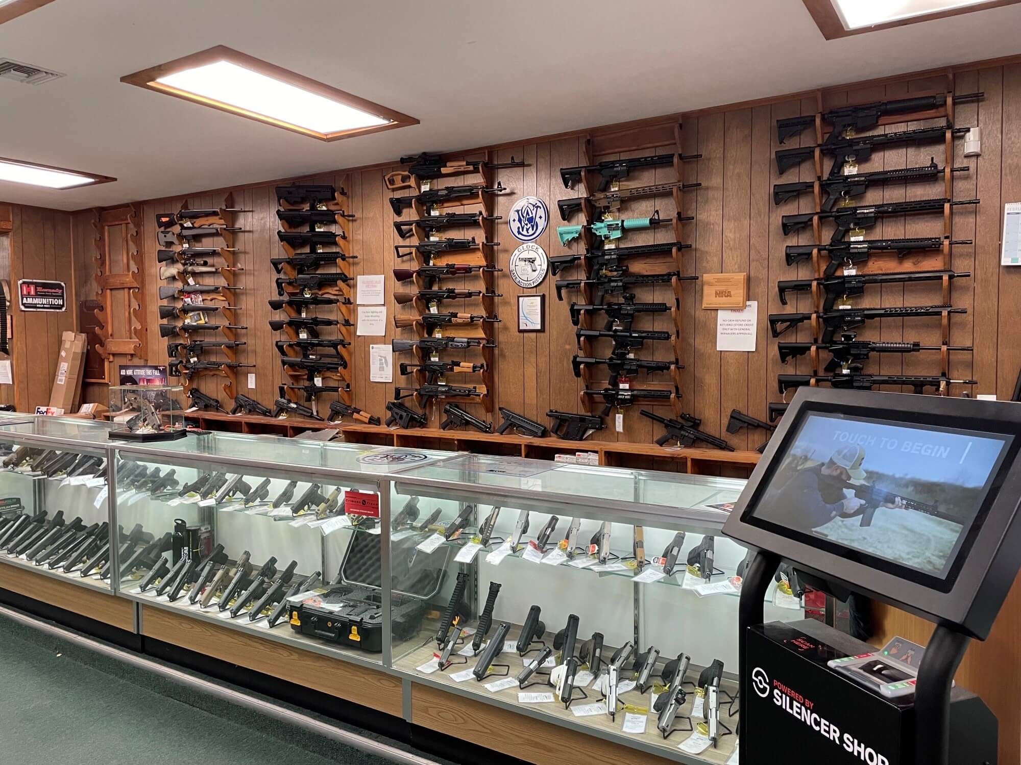 Inside the store with the silencer shop.